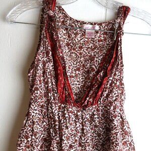 Vtg Wet Seal Y2K Boho Floral Tank Top Maroon Brown VNeck Empire Waist Small